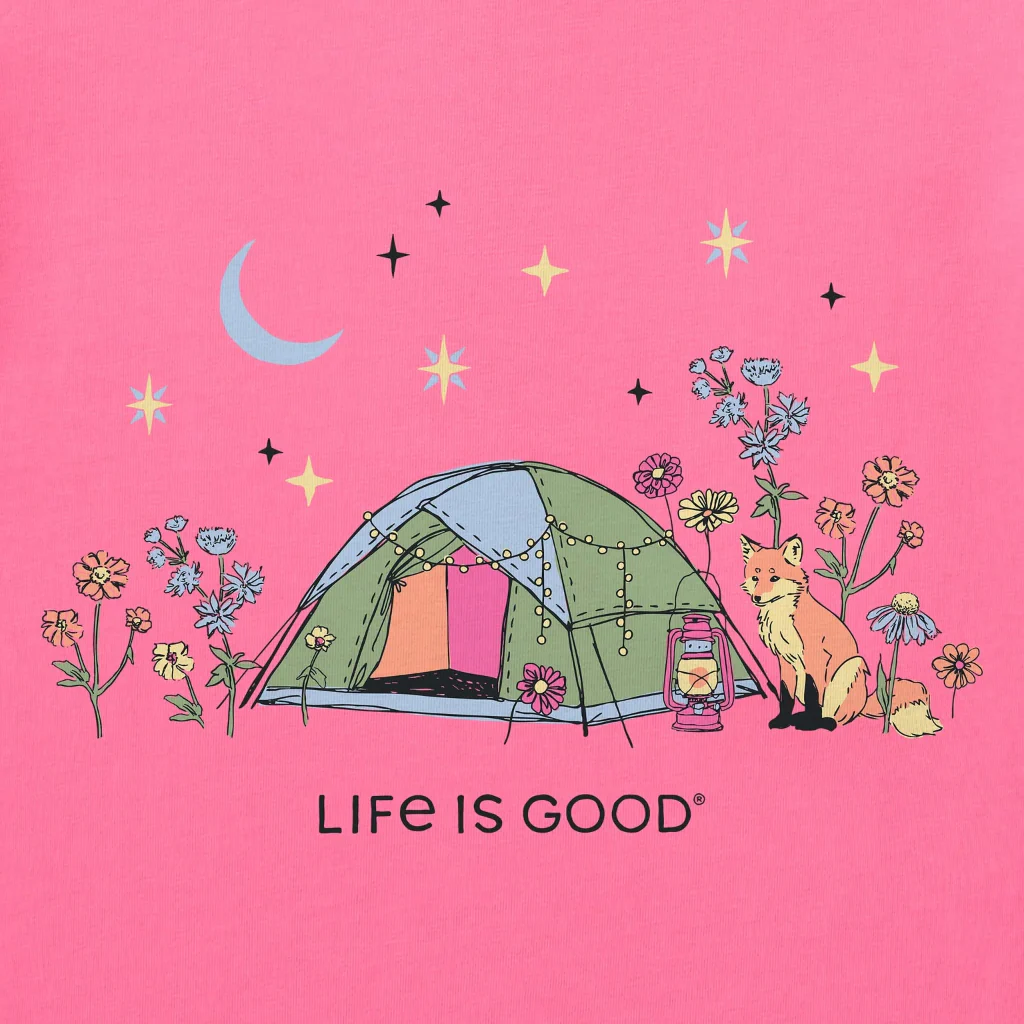 Life Is Good : Women's Camping Fox Flowers Short T-Shirt - Image 2