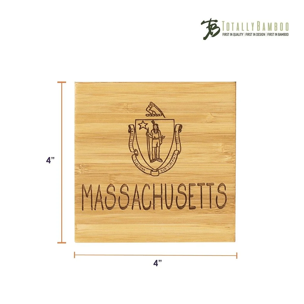 Massachusetts State Puzzle 4 Piece Bamboo Coaster Set with Case - Image 5