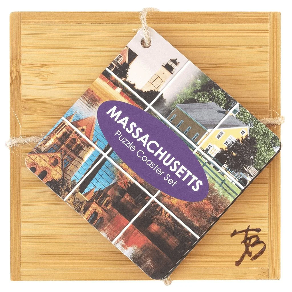Massachusetts State Puzzle 4 Piece Bamboo Coaster Set with Case - Image 6