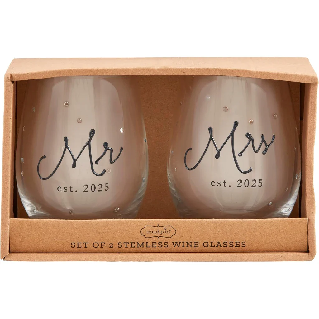 Mud Pie LLC: Mr Mrs Est Glass Set