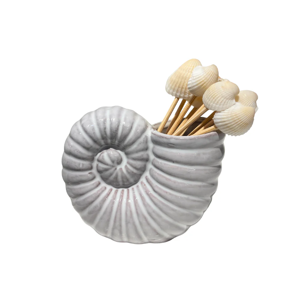 Mud Pie : Ceramic Toothpick Holder - Nautilus Conch Shell