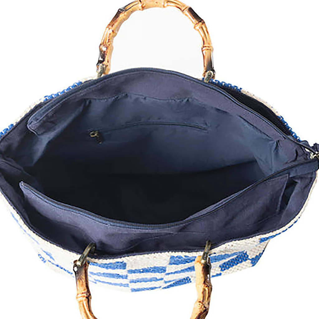 Myra Bag : Classic Cottage Checker Tote Bag In Blue - Image 3
