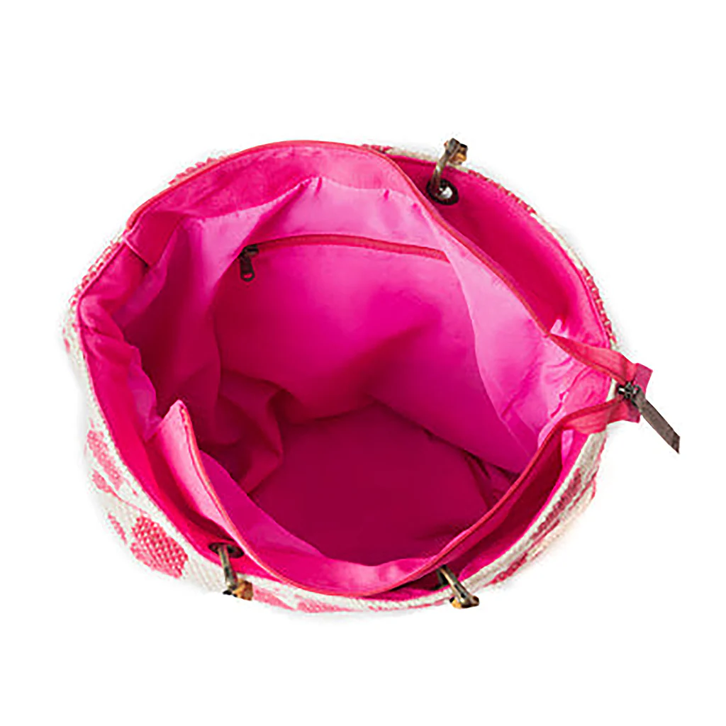 Myra Bag : Classic Cottage Checker Tote Bag In pink - Image 3