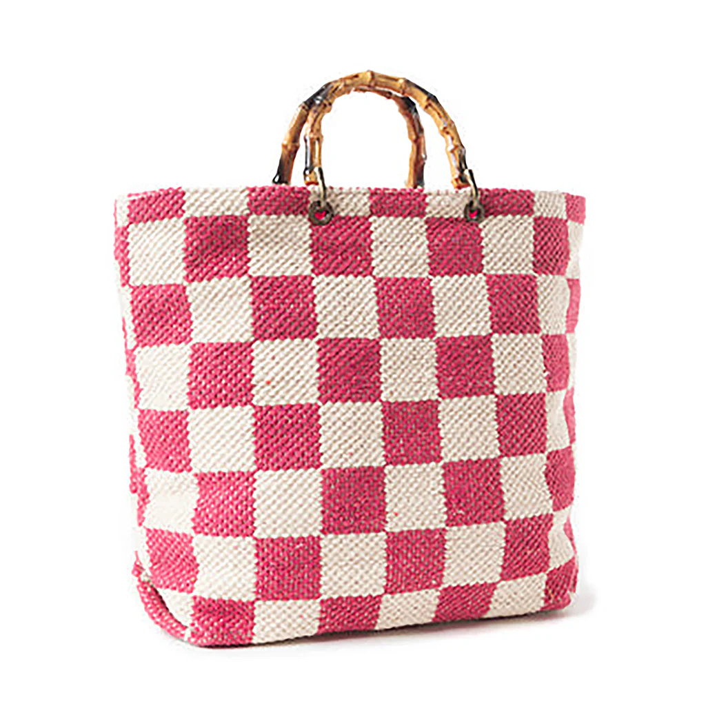 Myra Bag : Classic Cottage Checker Tote Bag In pink - Image 4