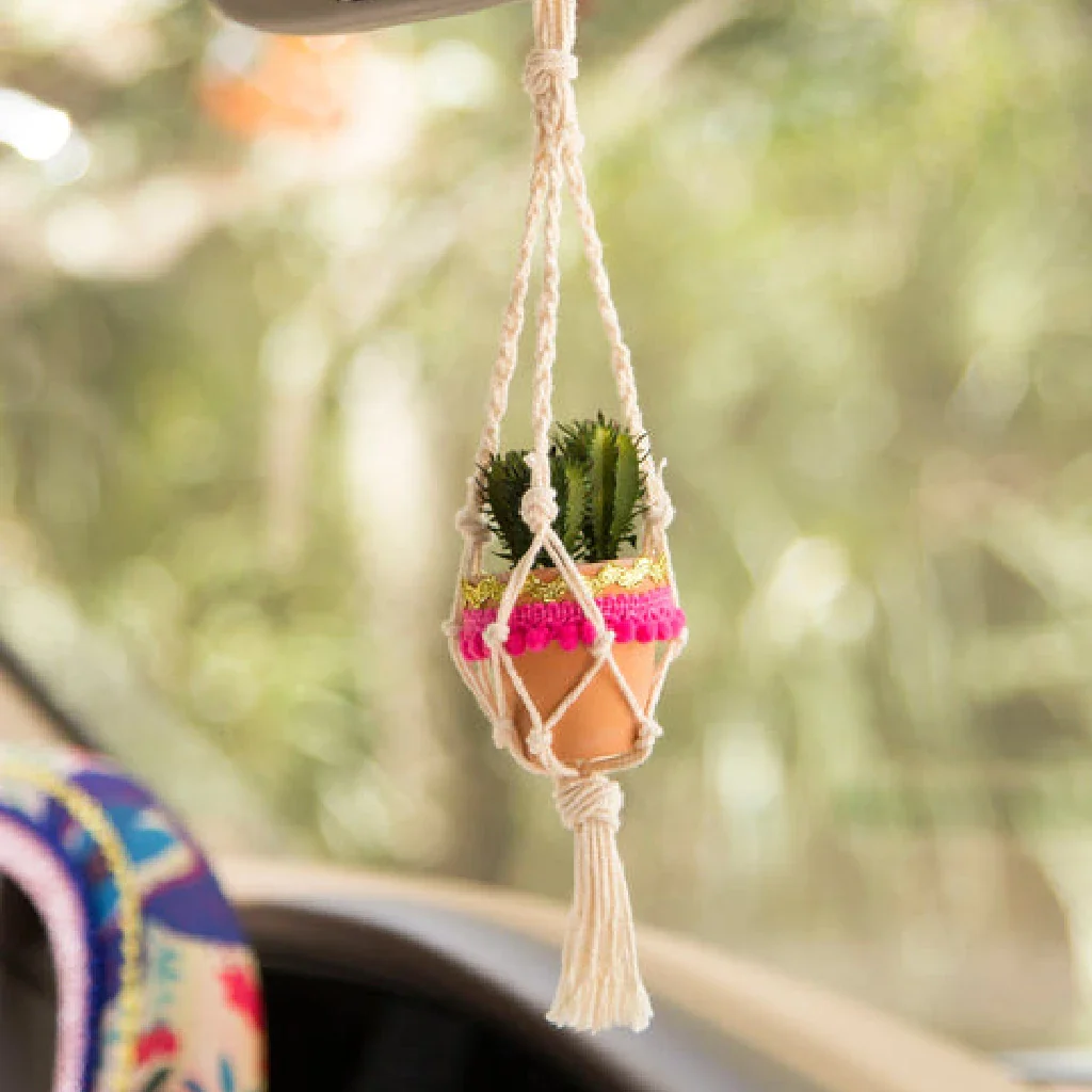 Natural Life : Mini Macrame Faux Succulent Car Charm