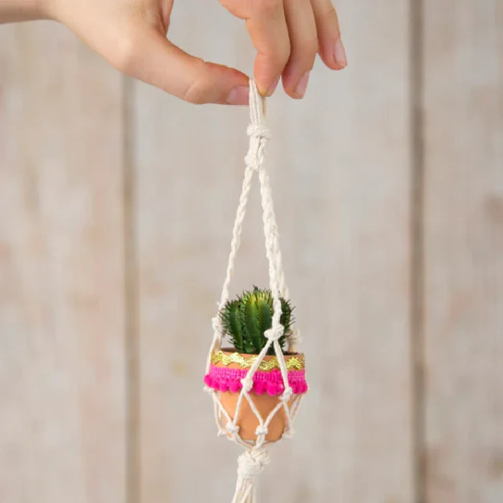 Natural Life : Mini Macrame Faux Succulent Car Charm - Image 2