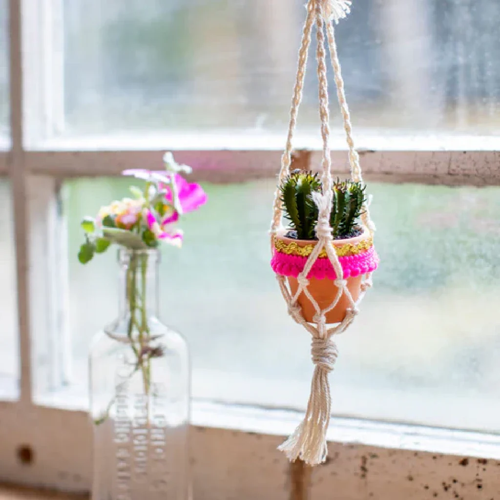 Natural Life : Mini Macrame Faux Succulent Car Charm - Image 3