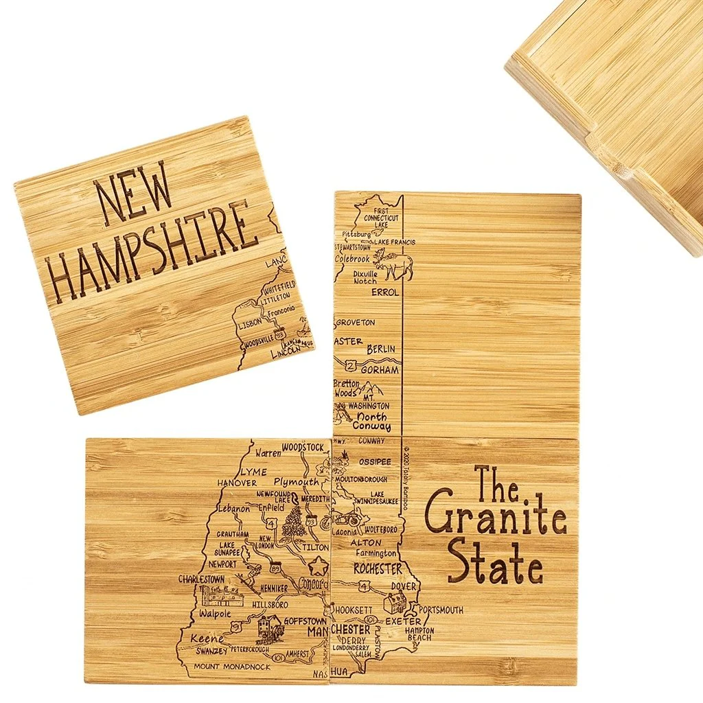 New Hampshire State Puzzle 4 Piece Bamboo Coaster Set with Case