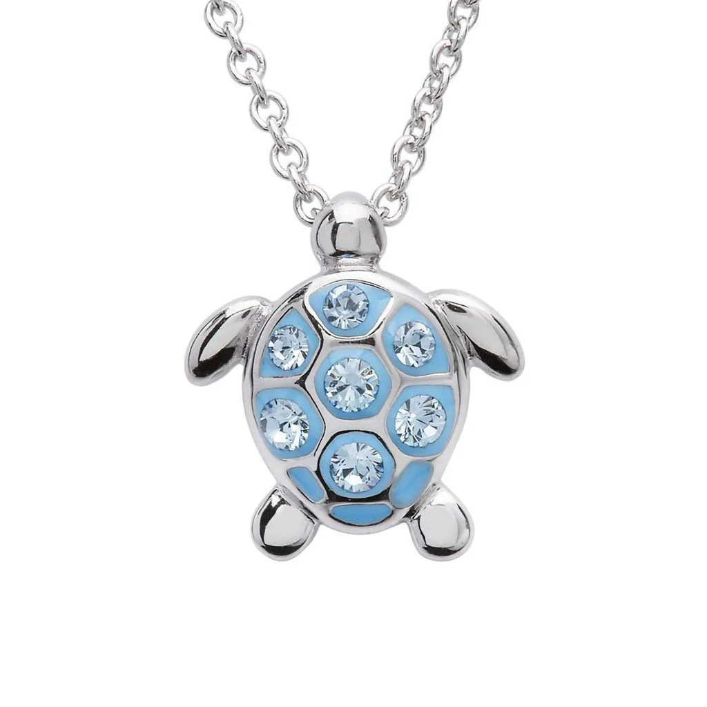 Ocean : Sea Turtle Necklace With Aqua Crystals – Small Size