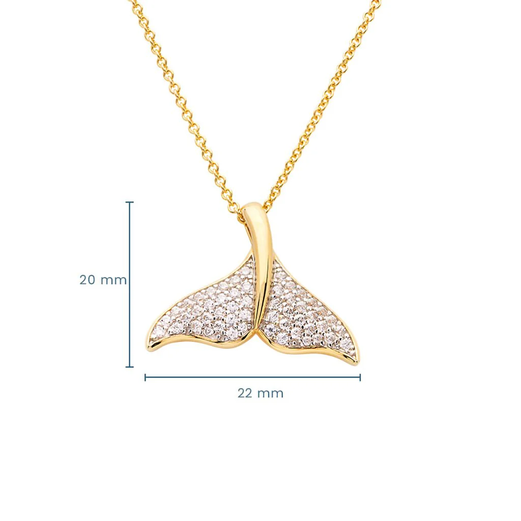 Ocean : Whale Tail Necklace with Cubic Zirconias - 14K Gold Vermeil - Image 2