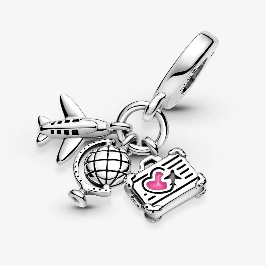 PANDORA : Airplane, Globe & Suitcase Dangle Charm - Image 4