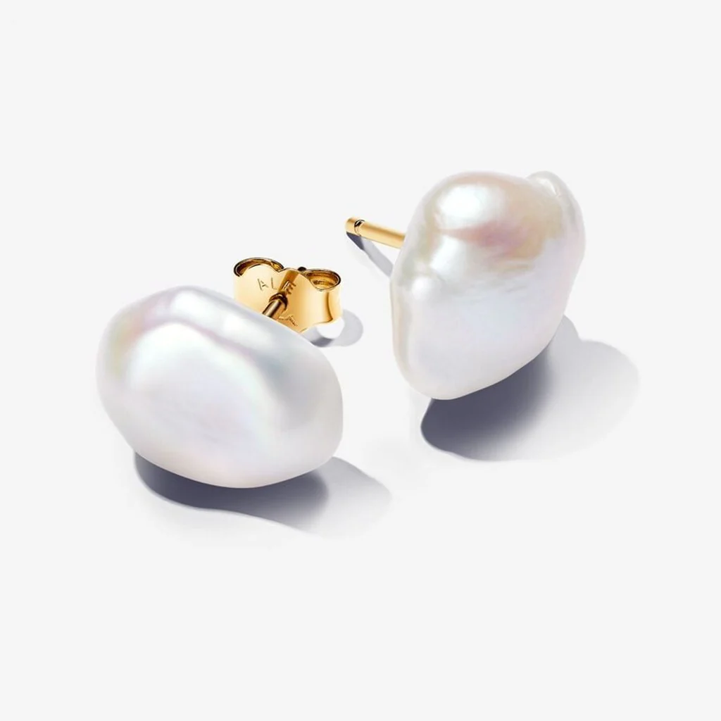 PANDORA : Baroque Treated Freshwater Cultured Pearl Stud Earrings in Gold