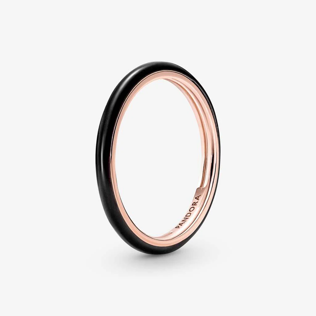 PANDORA : Black Enamel Ring - Rose Gold
