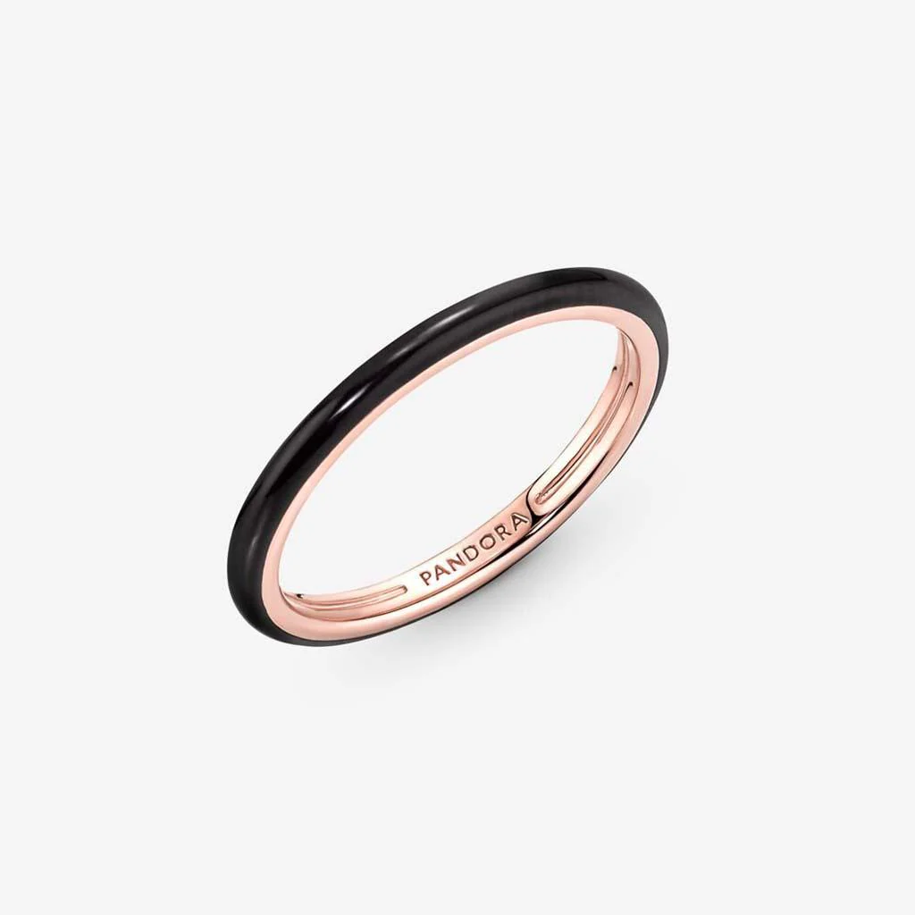 PANDORA : Black Enamel Ring - Rose Gold - Image 3