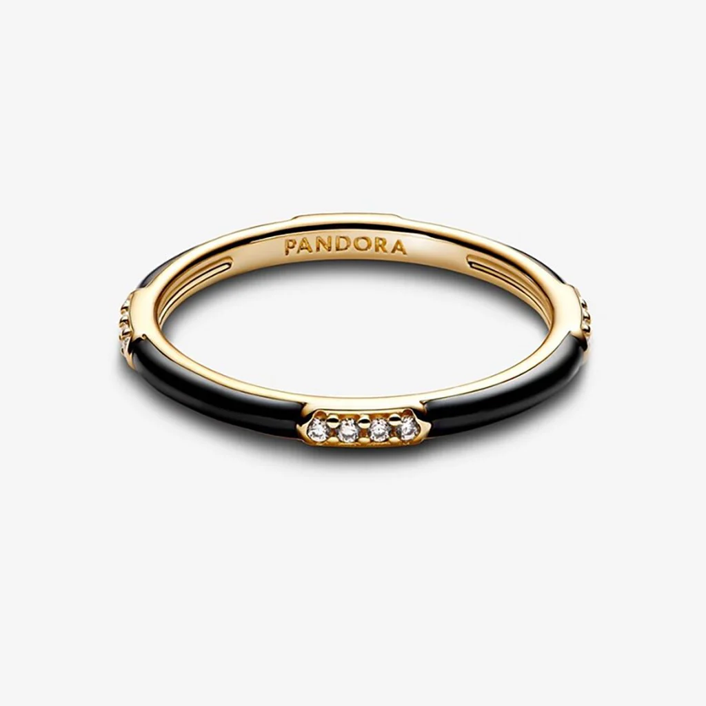 PANDORA : Black Enamel & Stones Ring - Image 3
