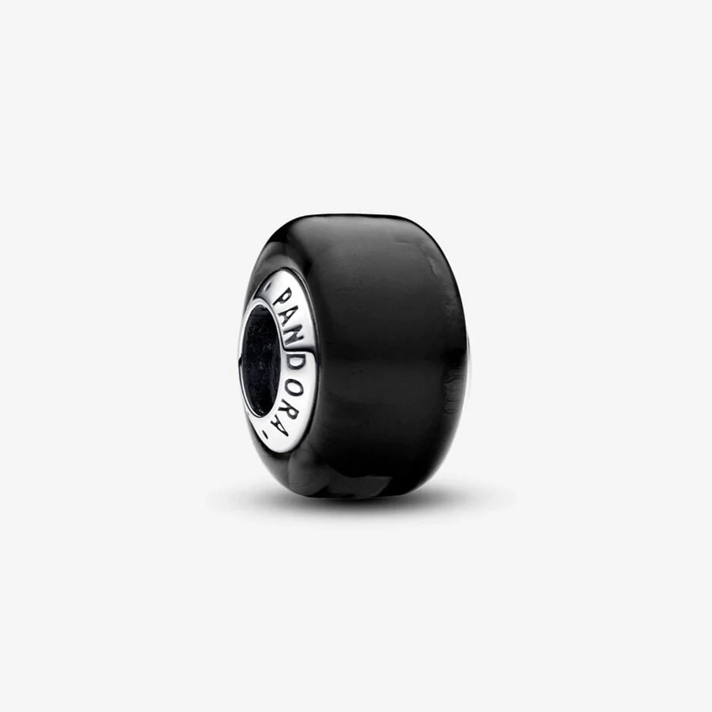 PANDORA : Black Mini Murano Glass Charm in Sterling Silver