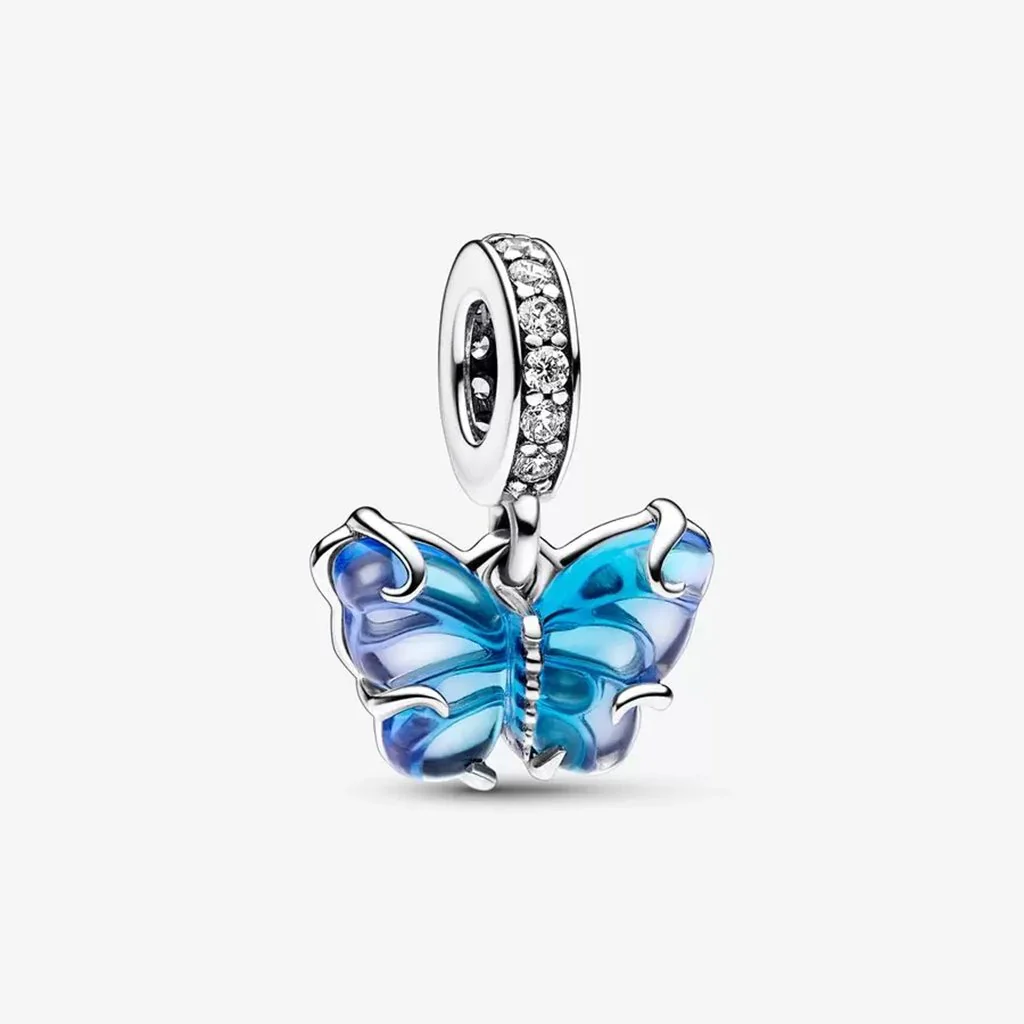 PANDORA : Blue Murano Glass Butterfly Dangle Charm
