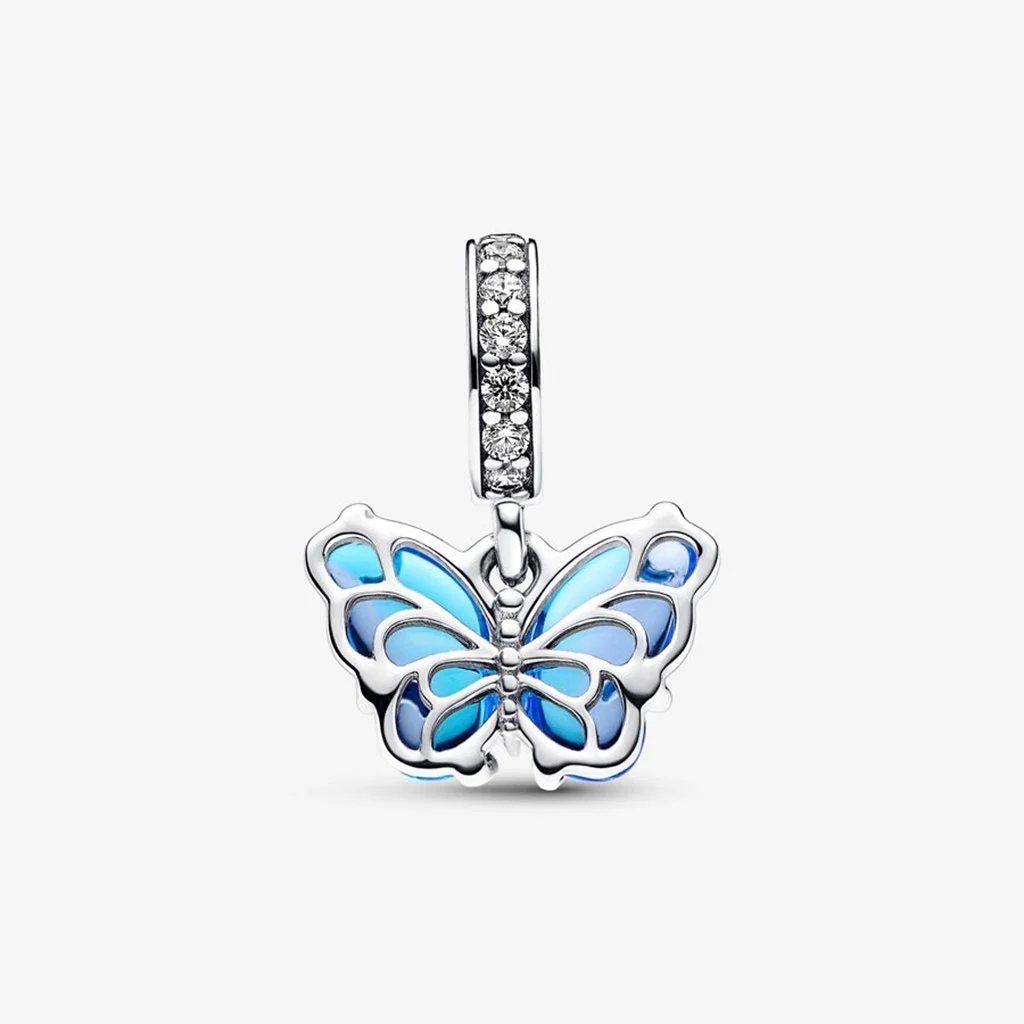 PANDORA : Blue Murano Glass Butterfly Dangle Charm - Image 4