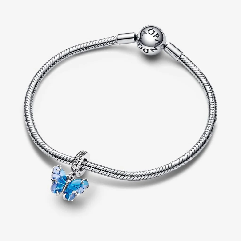 PANDORA : Blue Murano Glass Butterfly Dangle Charm - Image 5