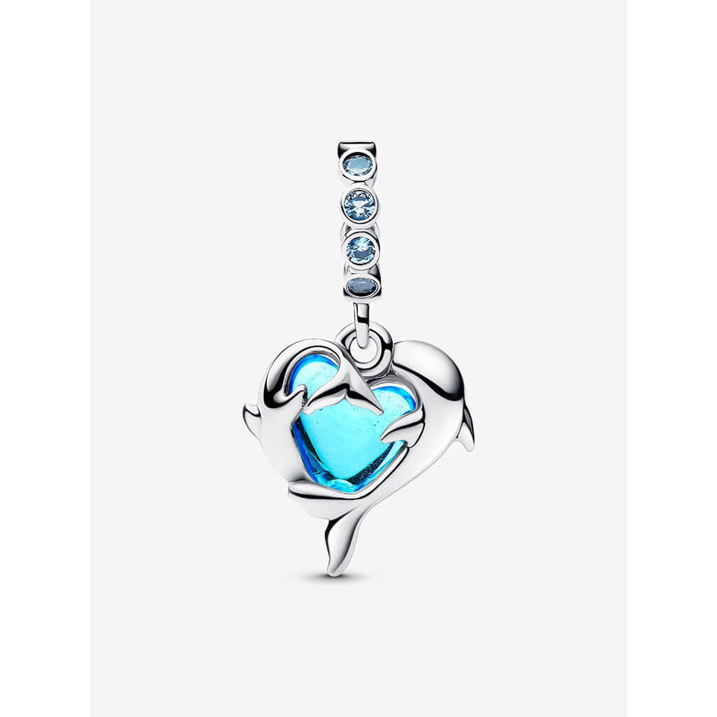 Pandora : Blue Murano Glass Dolphins Dangle Charm