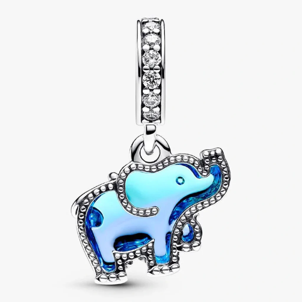 Pandora : Blue Murano Glass Elephant Dangle Charm - Sterling Silver - Image 2