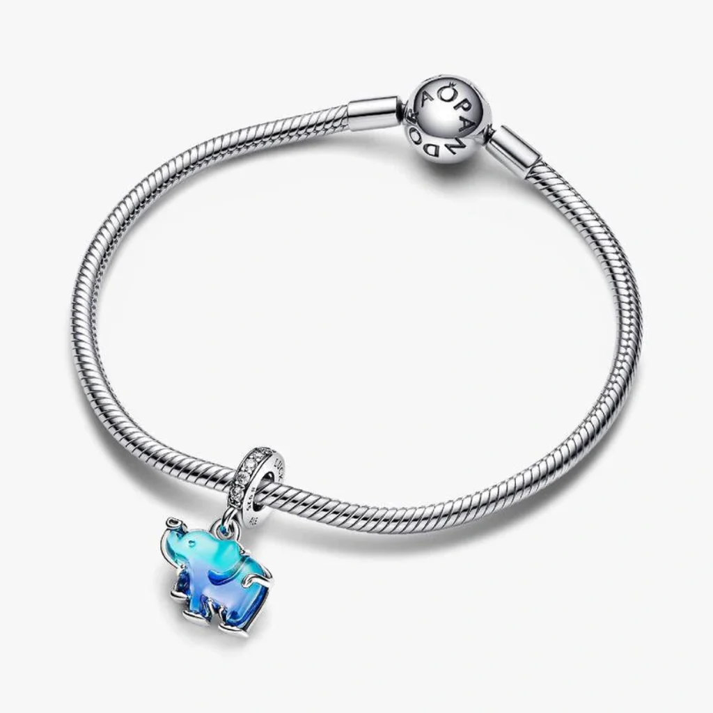 Pandora : Blue Murano Glass Elephant Dangle Charm - Sterling Silver - Image 3