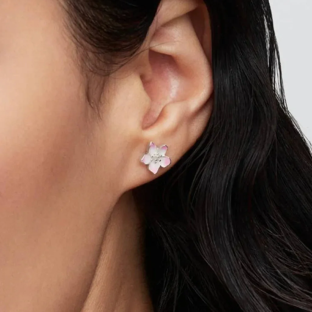 PANDORA : Cherry Blossom Stud Earrings - Silver - Image 4