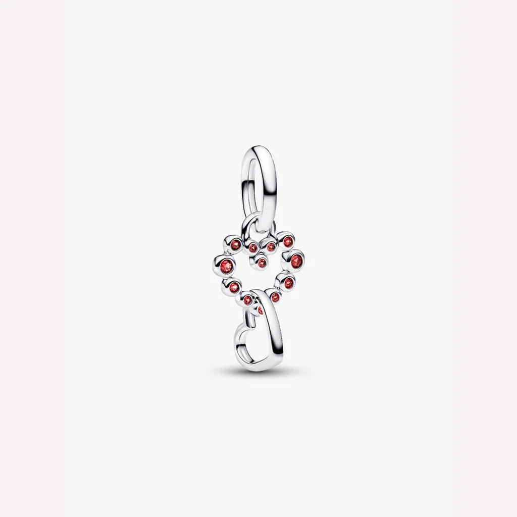 Pandora : Connected Hearts & Red Stones Dangle Charm