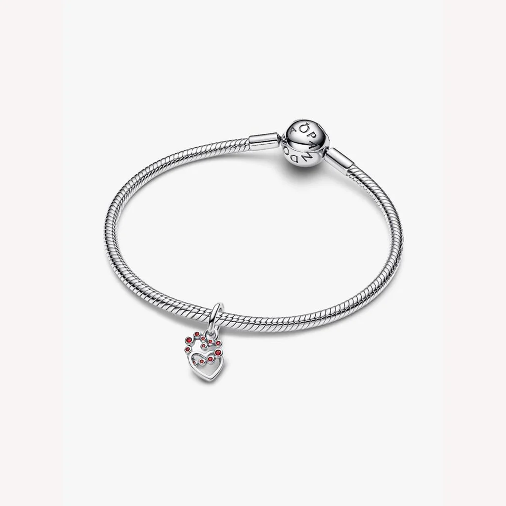 Pandora : Connected Hearts & Red Stones Dangle Charm - Image 3