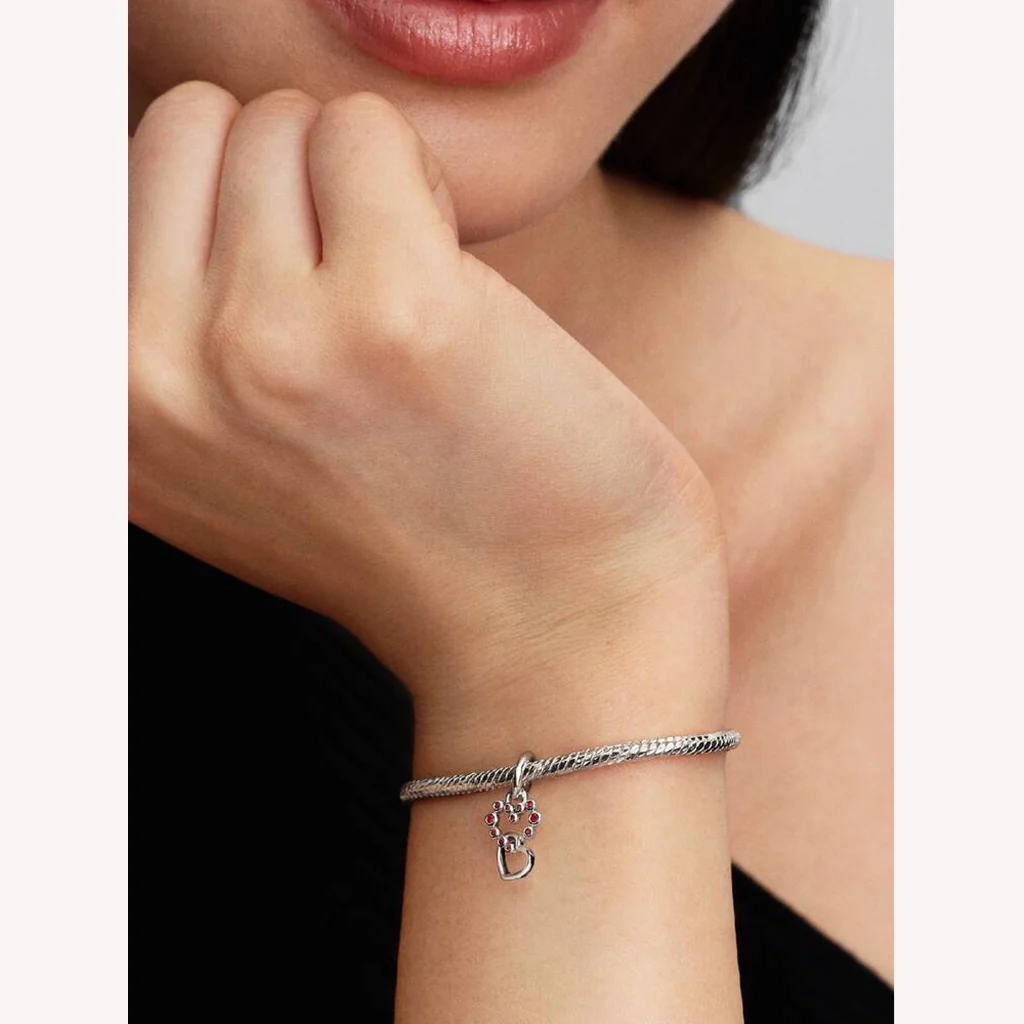 Pandora : Connected Hearts & Red Stones Dangle Charm - Image 4
