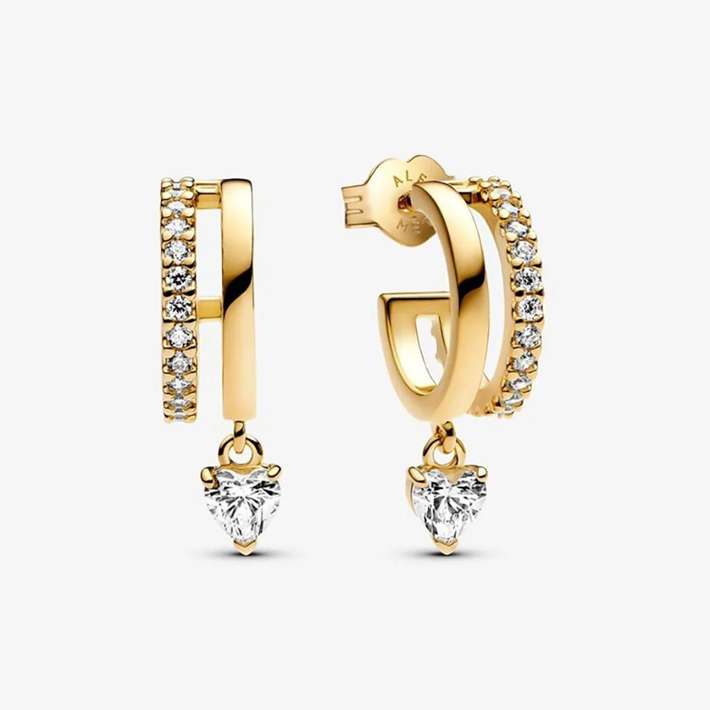 PANDORA : Dangling Heart Hoop Earrings - Gold - Image 2
