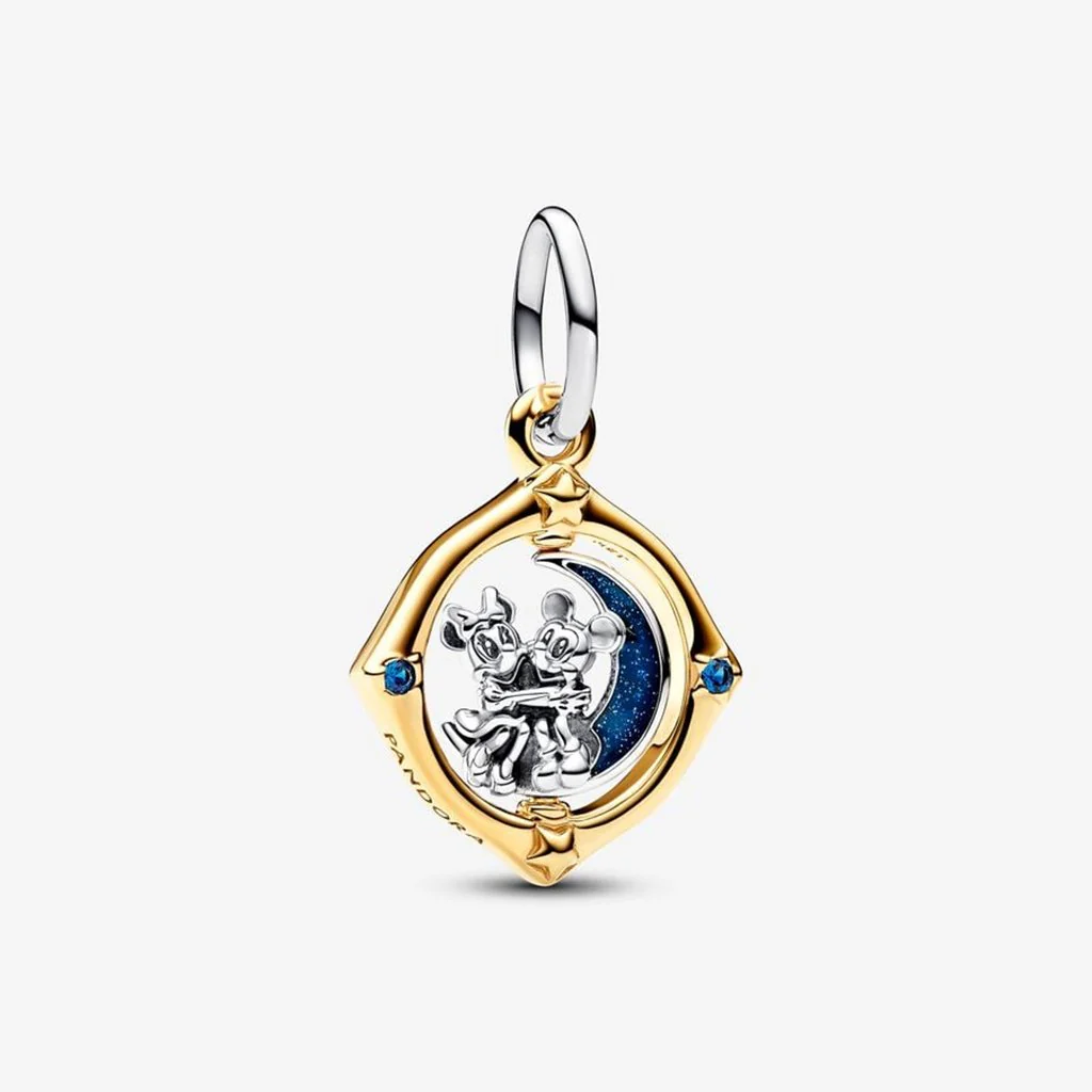 PANDORA : Disney Mickey Mouse & Minnie Mouse Two-tone Spinning Moon Dangle Charm