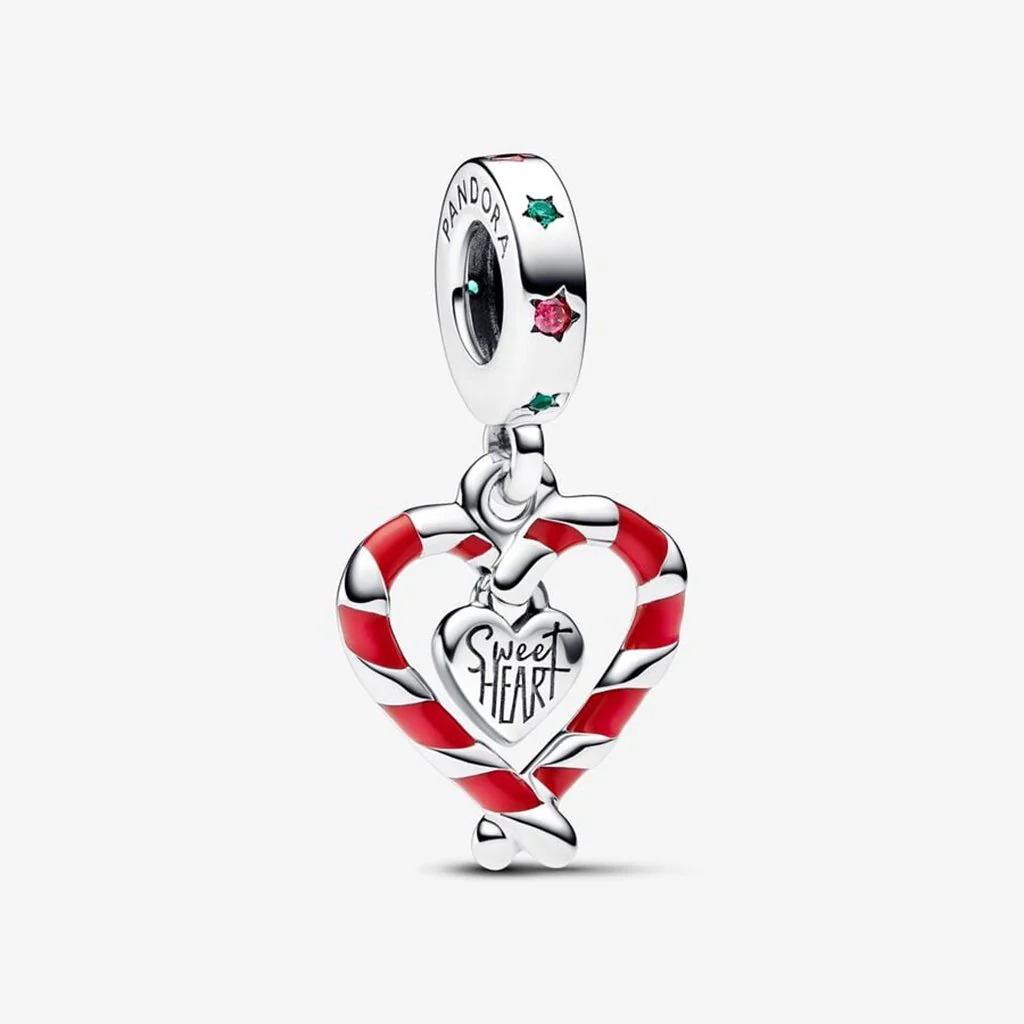 PANDORA : Double Candy Cane Heart Christmas Dangle Charm