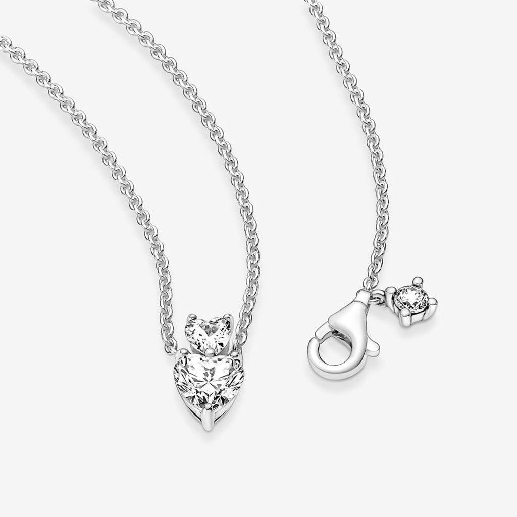 PANDORA : Double Heart Pendant Sparkling Collier Necklace - Image 4