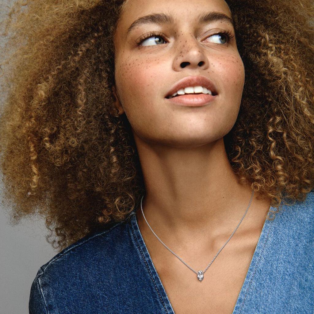 PANDORA : Double Heart Pendant Sparkling Collier Necklace - Image 5