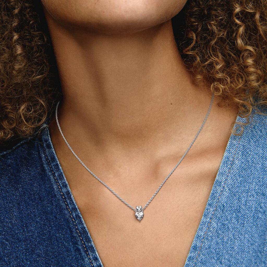 PANDORA : Double Heart Pendant Sparkling Collier Necklace - Image 6
