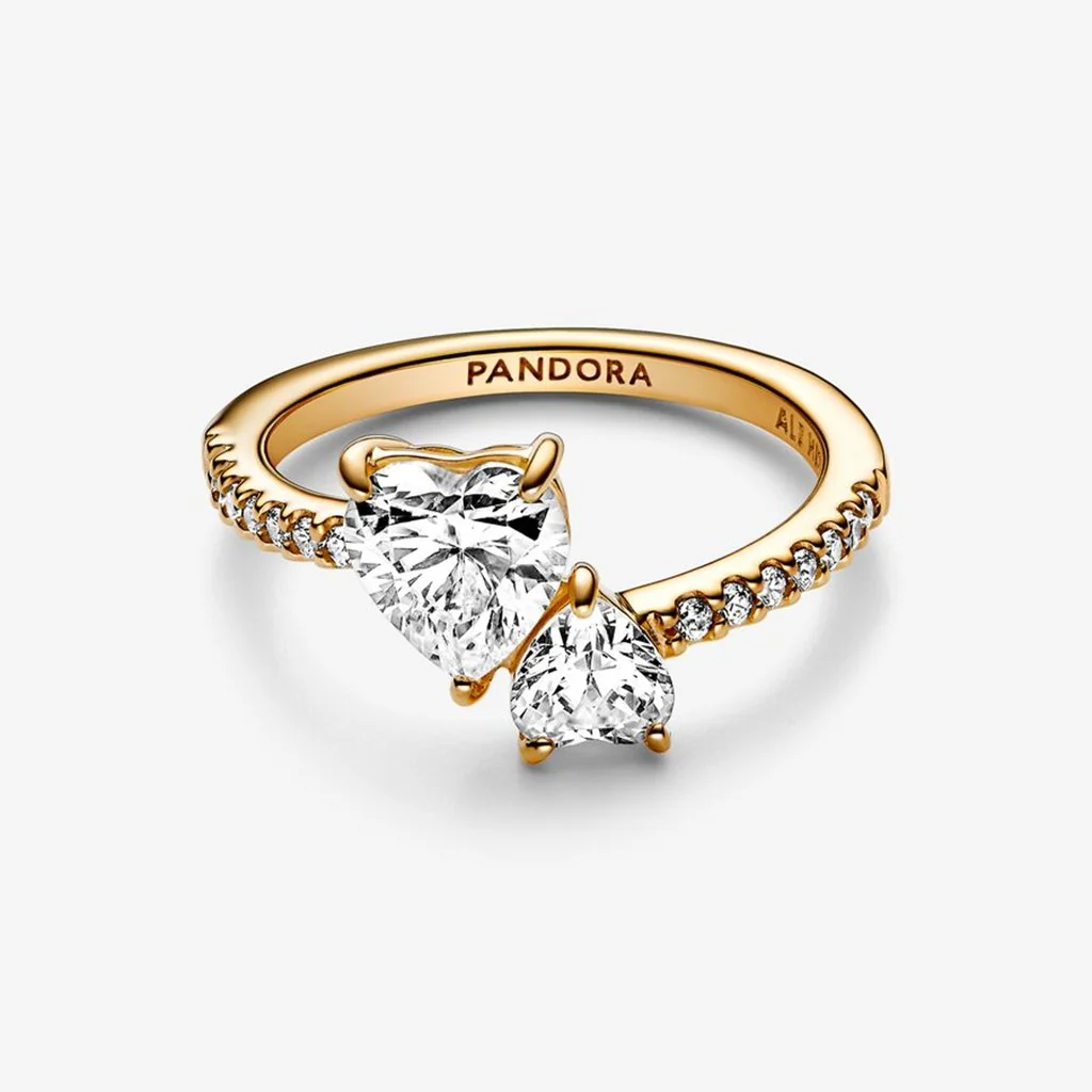 PANDORA : Double Heart Sparkling Ring in Gold Plated - Image 4