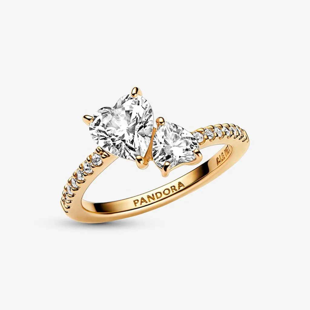 PANDORA : Double Heart Sparkling Ring in Gold Plated - Image 5