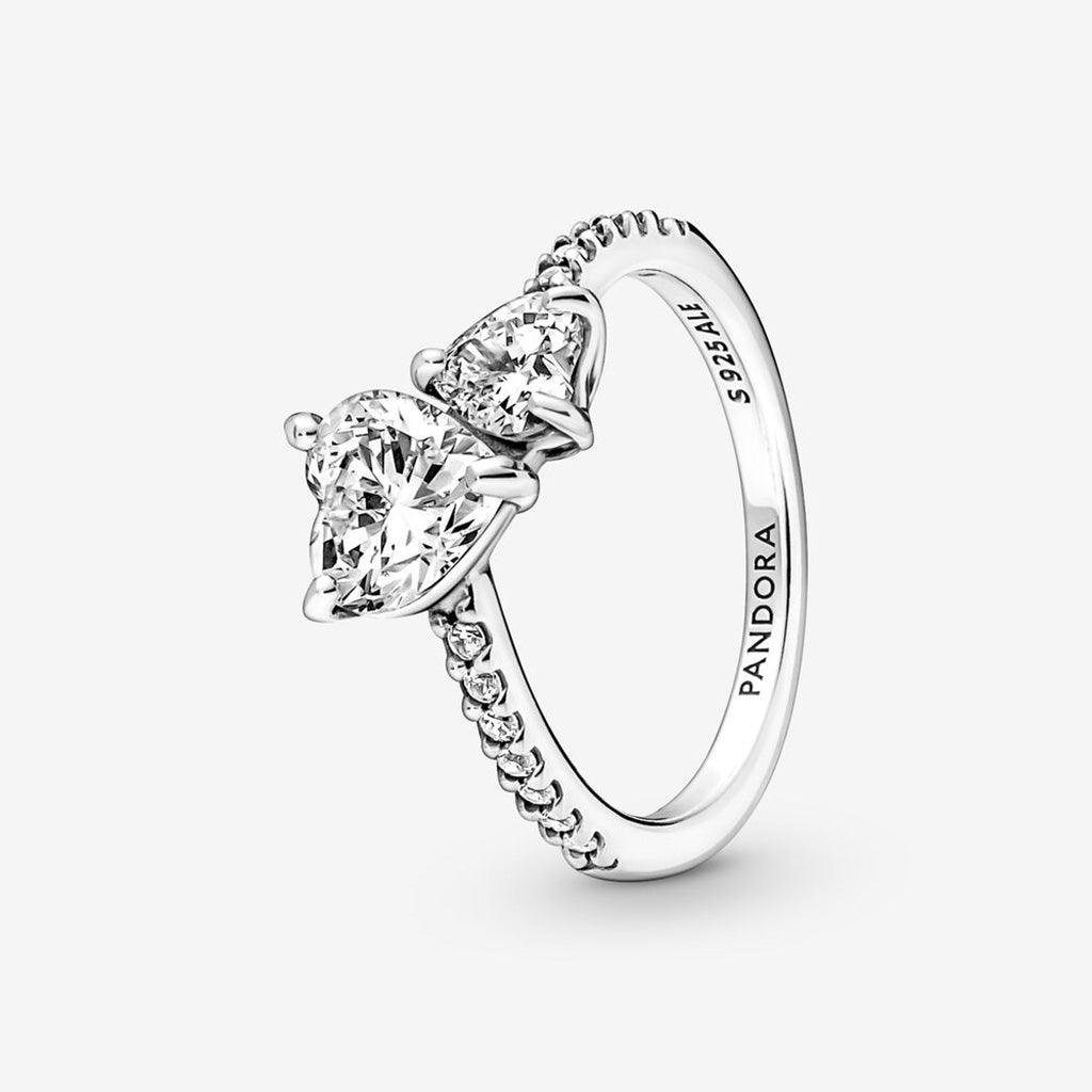 PANDORA : Double Heart Sparkling Ring in Sterling Silver