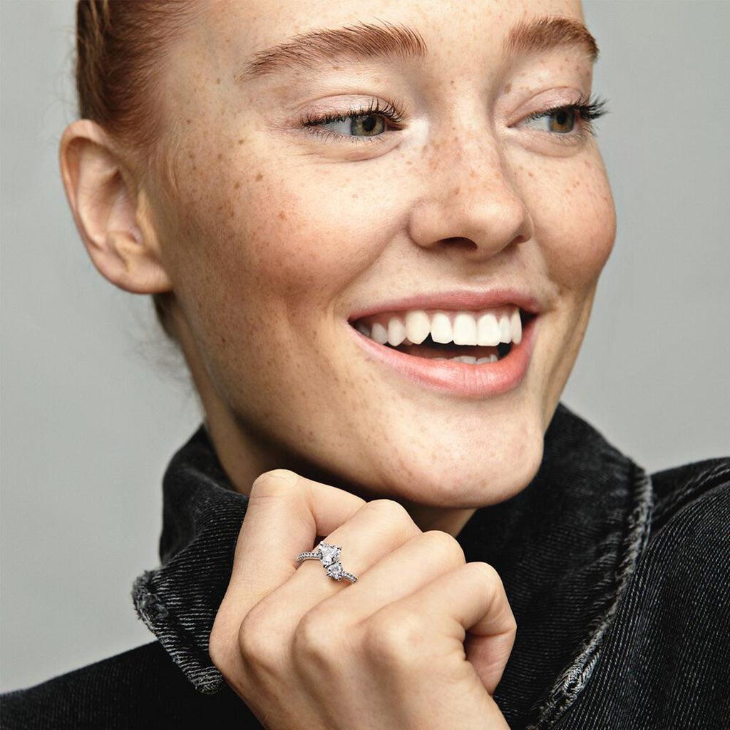 PANDORA : Double Heart Sparkling Ring in Sterling Silver - Image 5