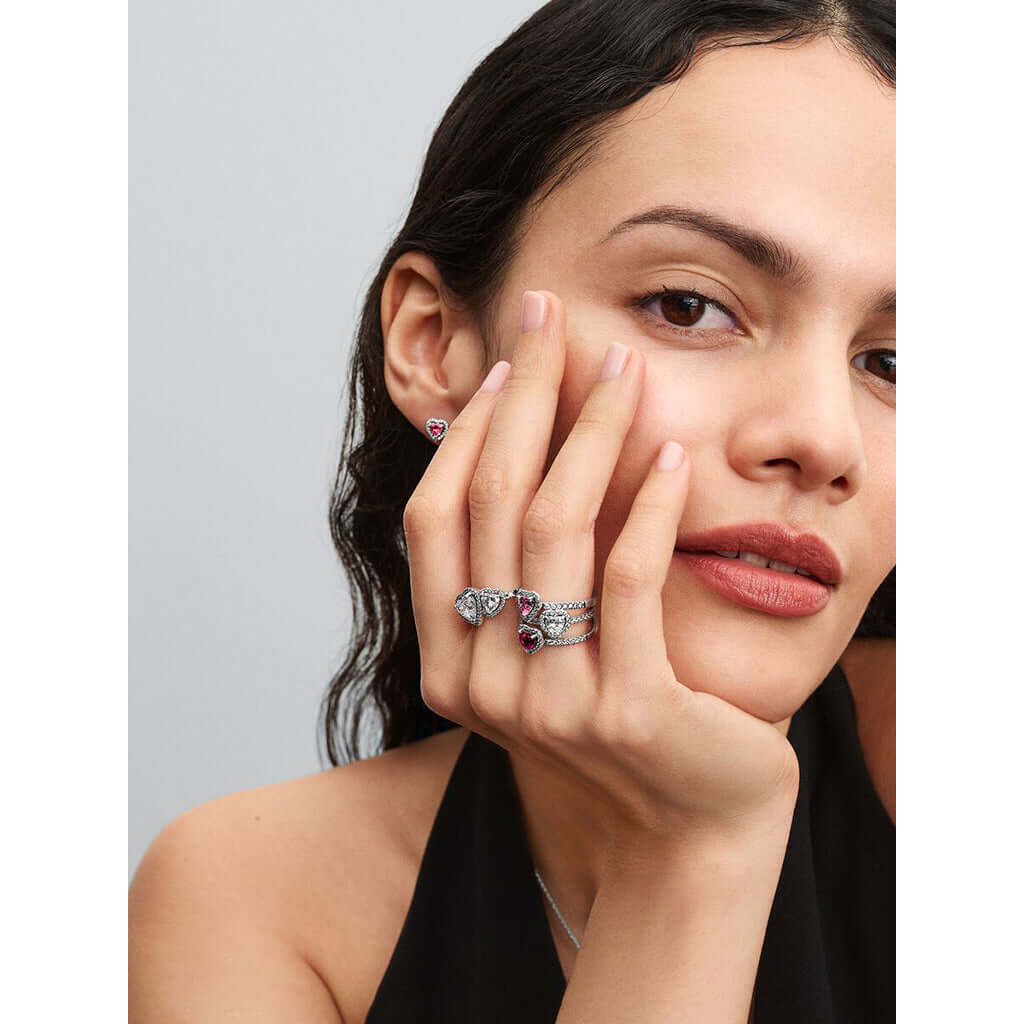 PANDORA : Elevated Pink Heart Ring - Silver - Image 2