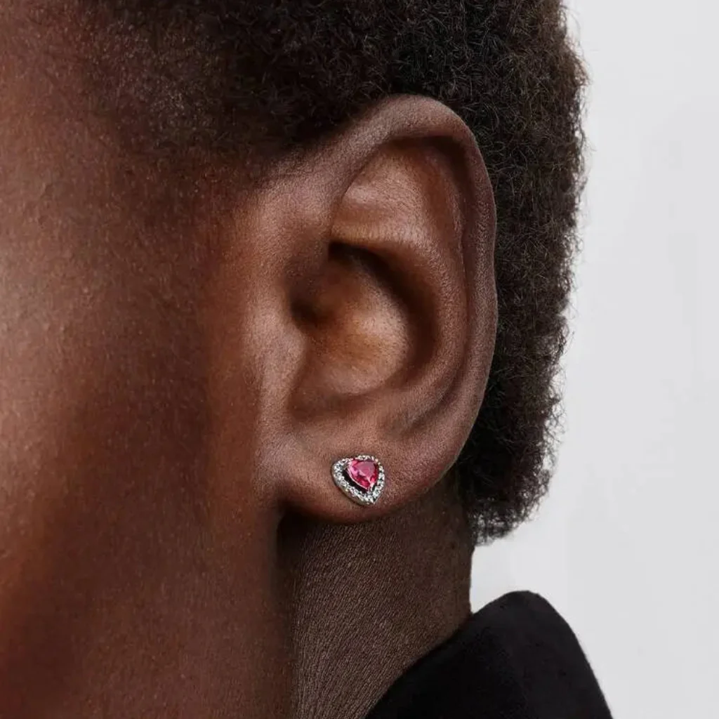 Pandora : Elevated Red Heart Stud Earrings - Image 3