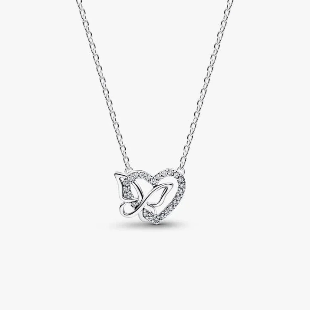 PANDORA : Entwined Heart & Butterfly Pendant Necklace - Silver