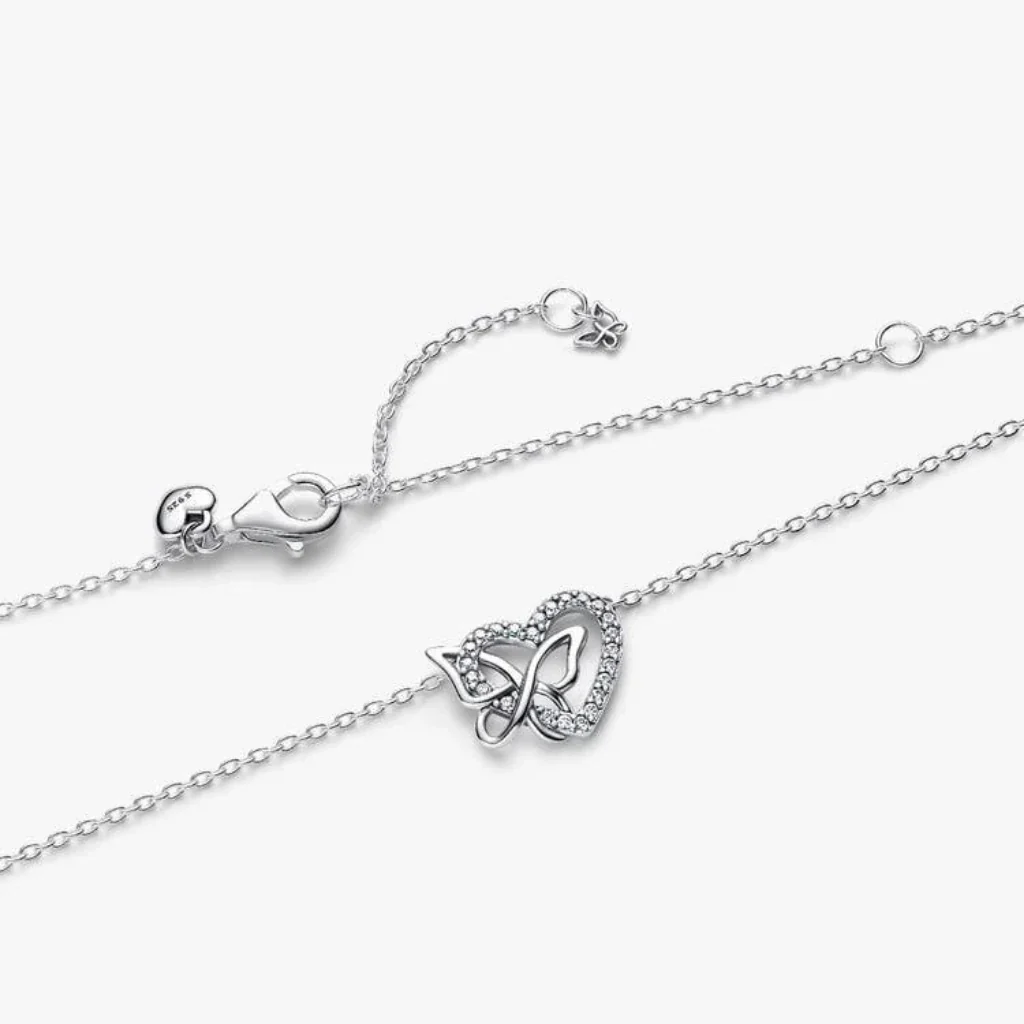 PANDORA : Entwined Heart & Butterfly Pendant Necklace - Silver - Image 2