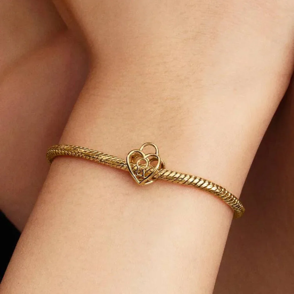 Pandora : Gold Openwork Heart Padlock Charm - Image 4
