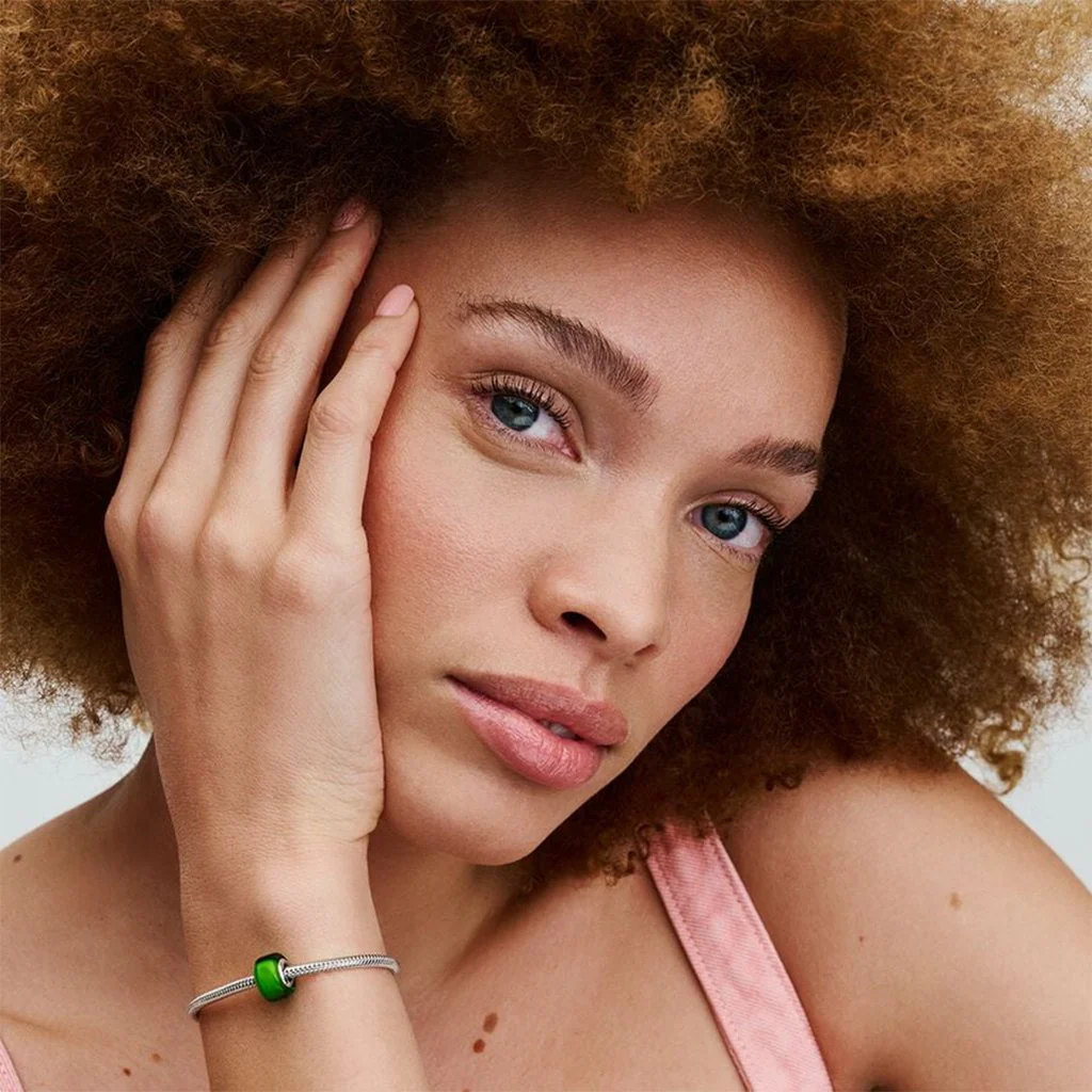 PANDORA : Green Mini Murano Glass Charm in Sterling Silver - Image 2