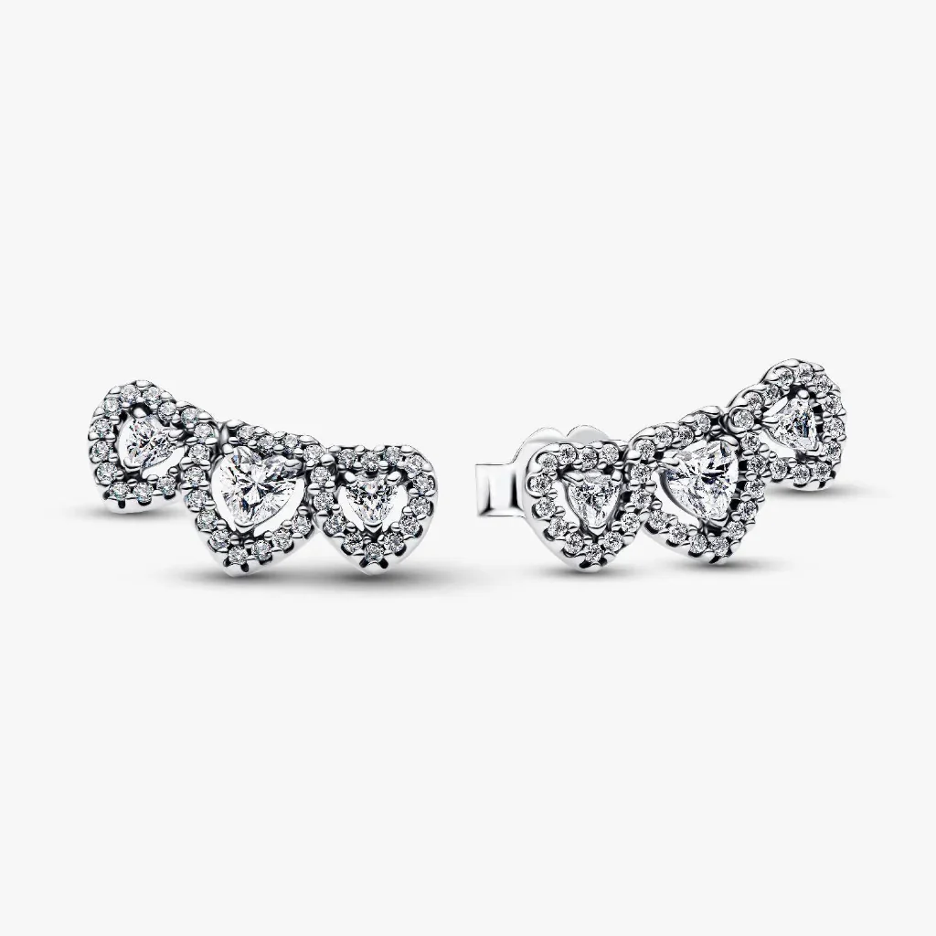 Pandora : Halo Heart Trilogy Stud Earrings