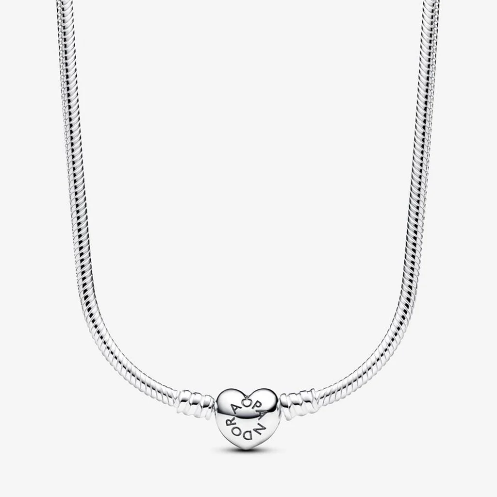PANDORA : Heart Clasp Snake Chain Necklace - Sterling Silver (17.7 in)