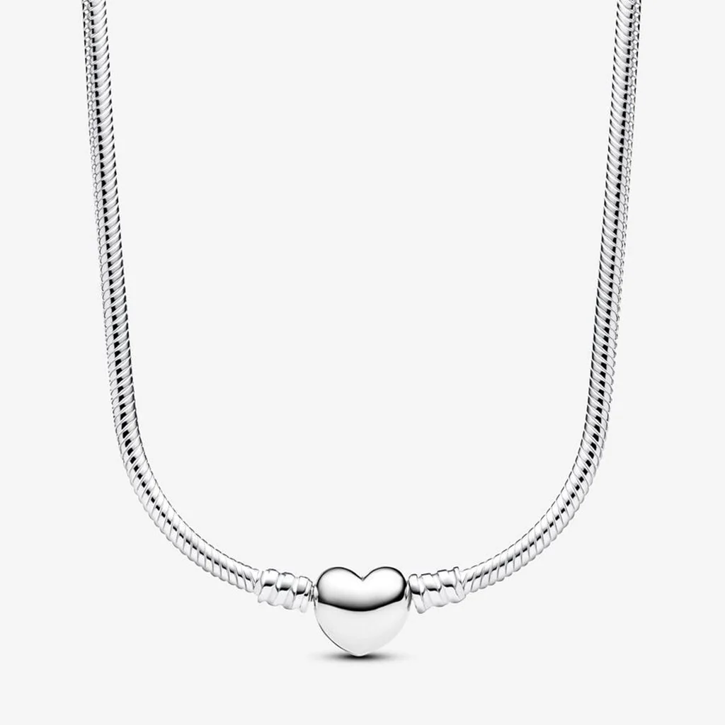 PANDORA : Heart Clasp Snake Chain Necklace - Sterling Silver (17.7 in) - Image 2