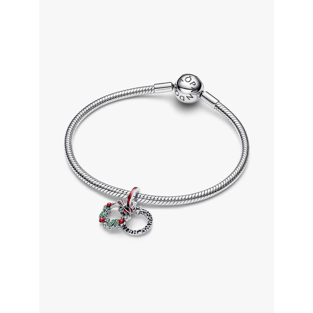 PANDORA : Holiday Wreath Double Dangle Charm - Image 3